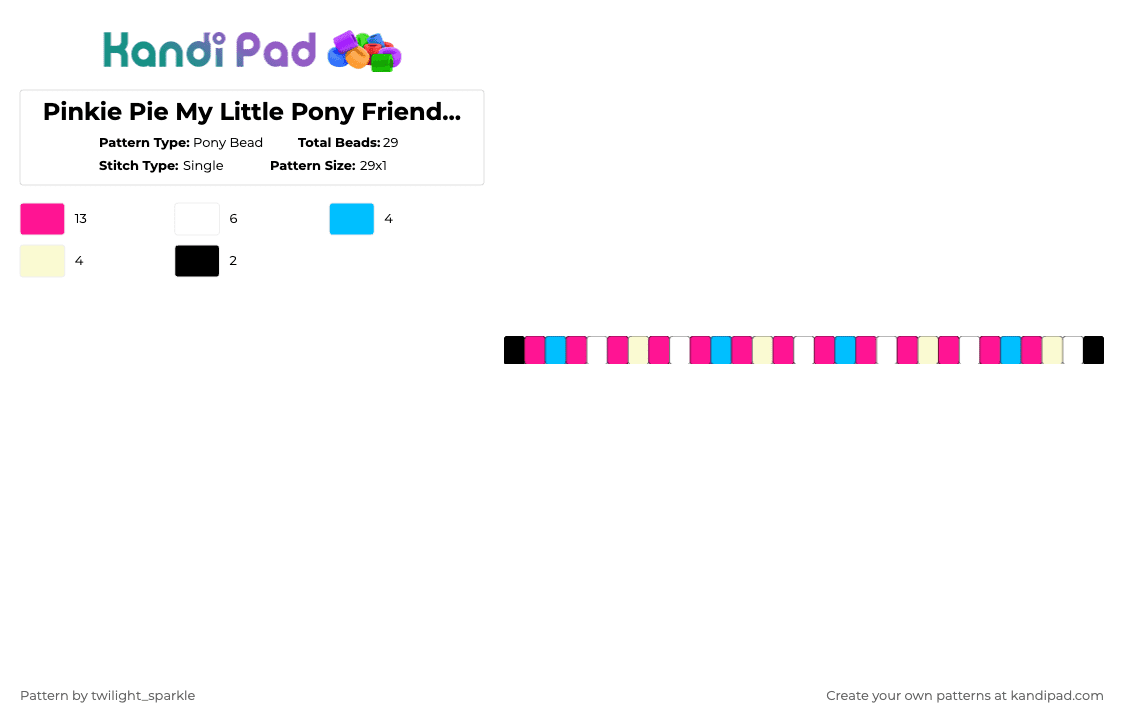 Pinkie Pie Fourth Generation 2010 My Little Pony Friendship is Magic MLP Bracelet - Pony Bead Pattern by twilight_sparkle on Kandi Pad - pink,pinkie,pie,pinkie pie,my little pony,mlp,friendship is magic,bracelet