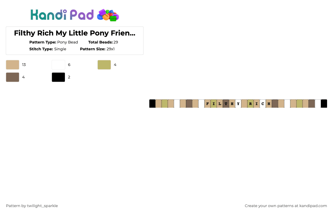 Filthy Rich Fourth Generation 2010 My Little Pony Friendship is Magic! - Pony Bead Pattern by twilight_sparkle on Kandi Pad - 2010, 4 gen, beige, filthy rich, fourth generation, friendship is magic, gen four, my little pony, twenty ten