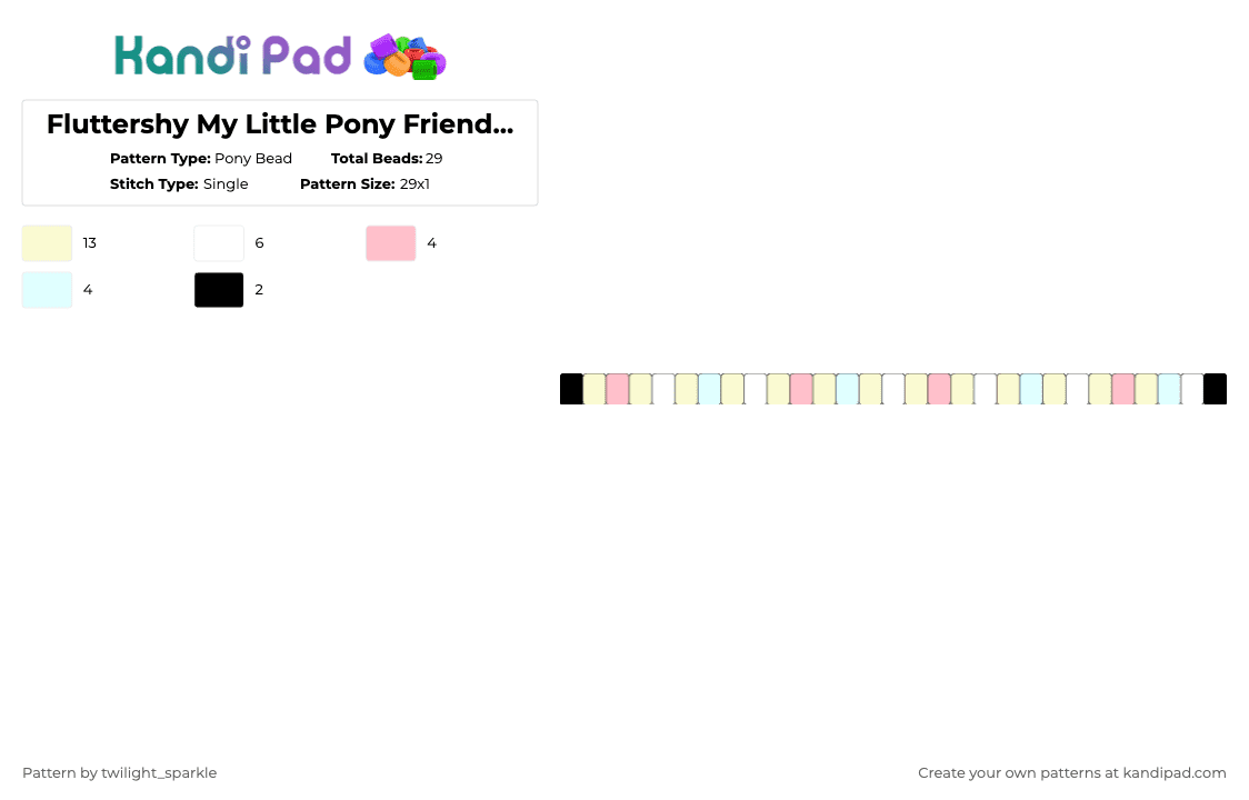 Fluttershy Fourth Generation 2010 My Little Pony Friendship is Magic MLP Bracelet - Pony Bead Pattern by twilight_sparkle on Kandi Pad - white,flutter shy,fluttershy,my little pony,mlp,friendship is magic,bracelet,flutter,shy