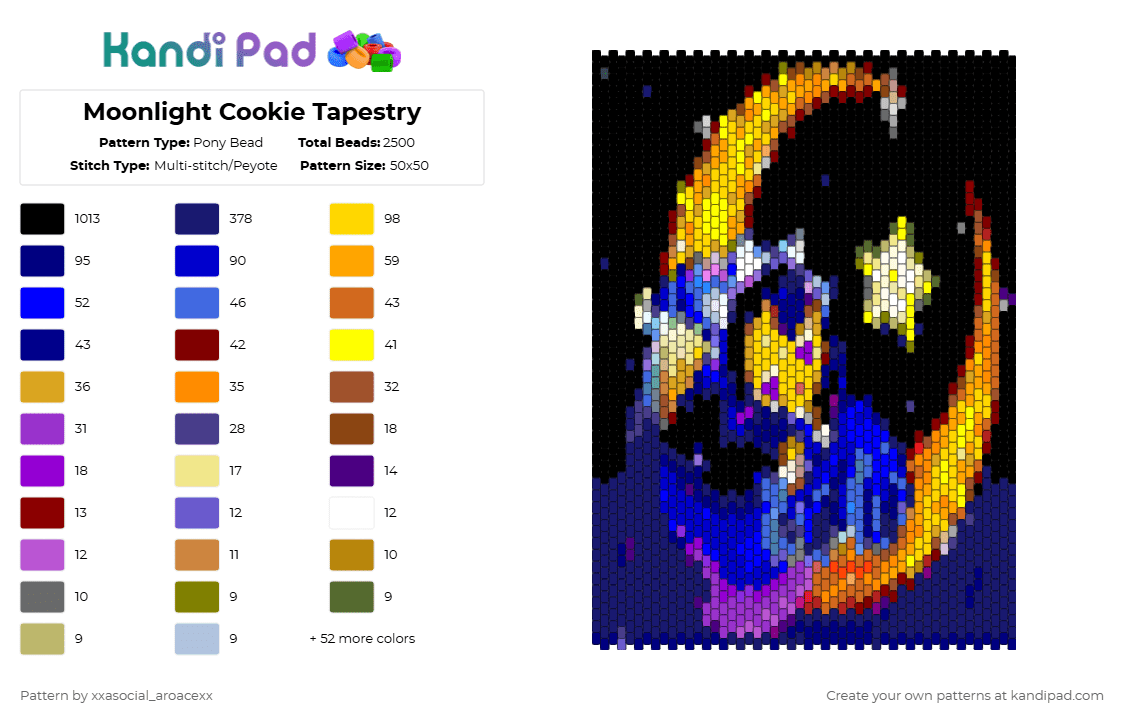 Moonlight Cookie Tapestry - Pony Bead Pattern by xxasocial_aroacexx on Kandi Pad - cotdcottagecore