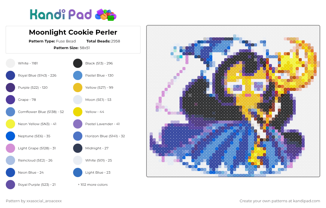 Moonlight Cookie Perler - Fuse Bead Pattern by xxasocial_aroacexx on Kandi Pad - white,light blue,purple,blue,yellow,colorful