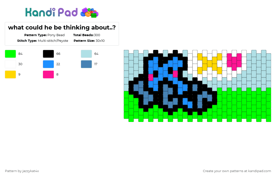 what could he be thinking about..? - Pony Bead Pattern by jazzykat4x on Kandi Pad - light blue,green,four,x,fourx,4x,bfb,tpot,bfdi,chibi