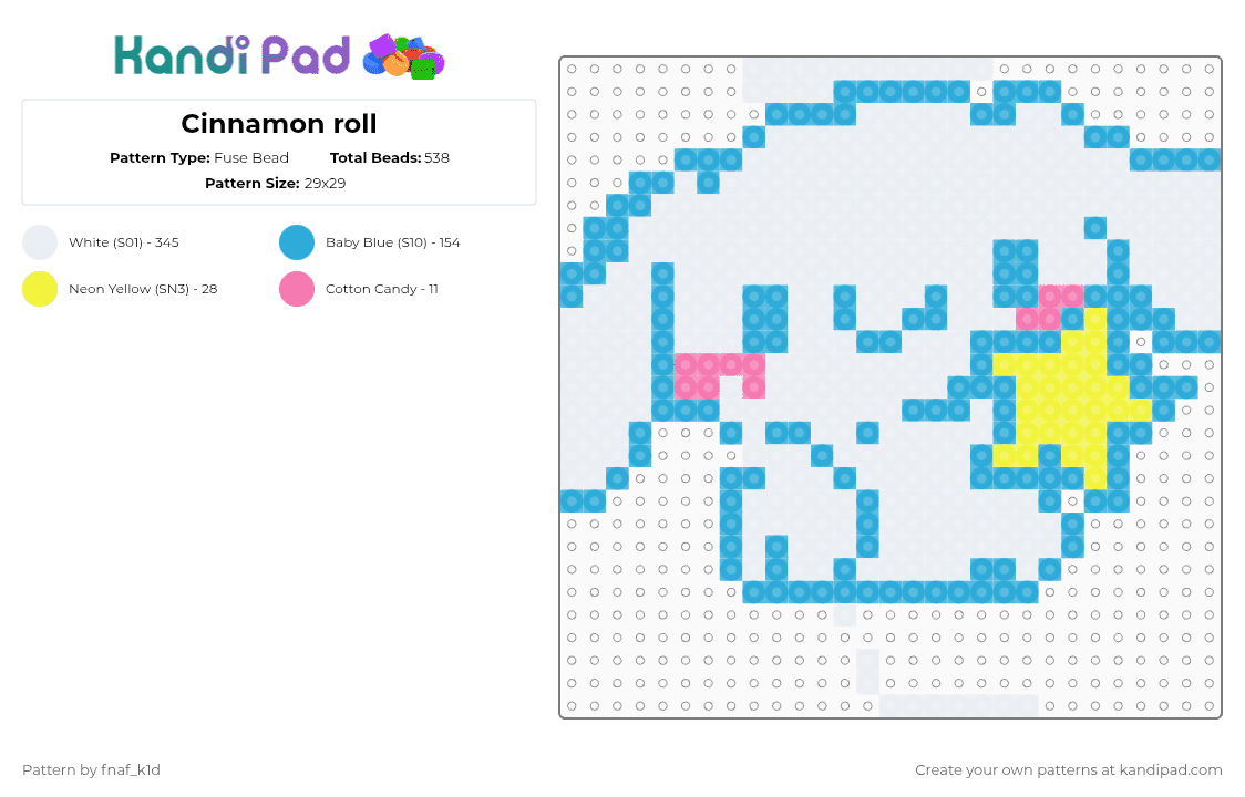 Cinnamon roll - Fuse Bead Pattern by fnaf_k1d on Kandi Pad - white,light blue