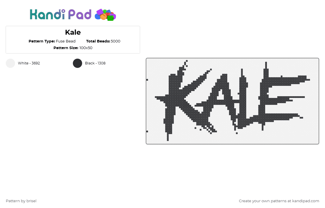 Kale - Fuse Bead Pattern by brisel on Kandi Pad - white,black