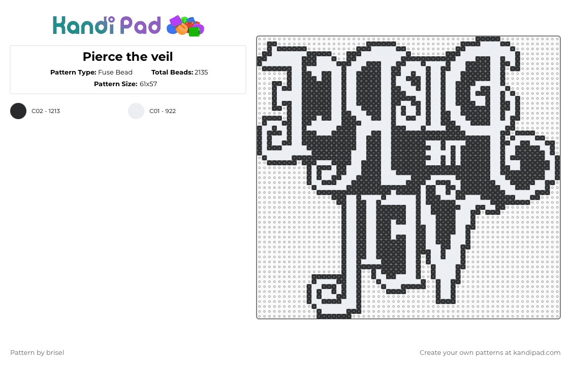 Pierce the veil - Fuse Bead Pattern by brisel on Kandi Pad - ptv,band,emo,music,logo,pierce the veil,black,white