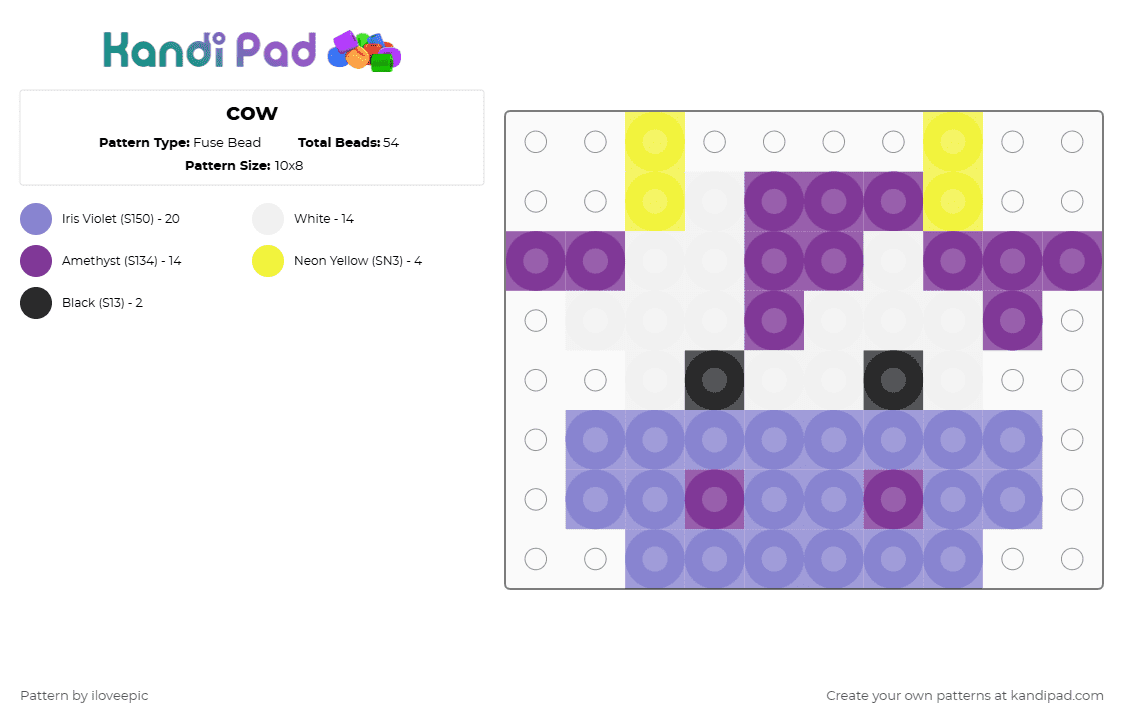 cow - Fuse Bead Pattern by iloveepic on Kandi Pad - pink,blue