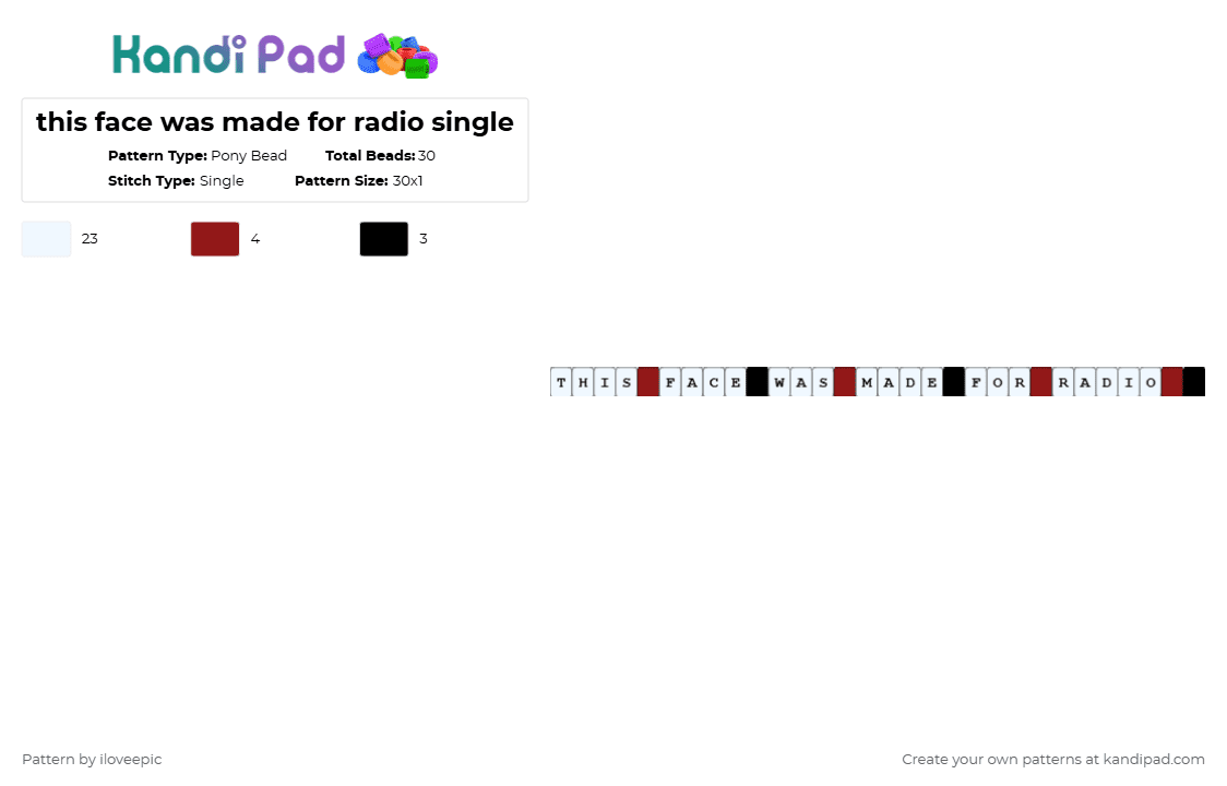 this face was made for radio single - Pony Bead Pattern by iloveepic on Kandi Pad - white,hazbin hotel,red and black,this face was made for radio,singles,red,black,alastor