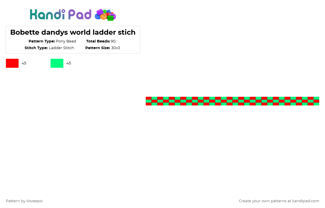 Bobette dandys world ladder stich - Pony Bead Pattern by iloveepic on Kandi Pad - red,teal