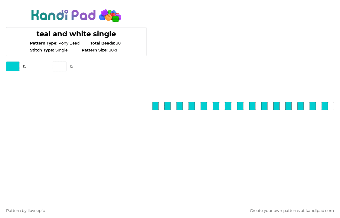 teal and white single - Pony Bead Pattern by iloveepic on Kandi Pad - light blue,white