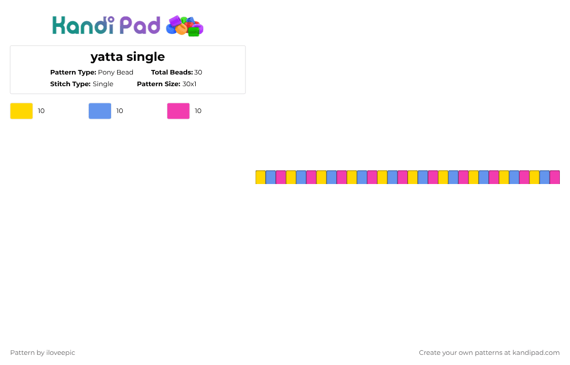 yatta single - Pony Bead Pattern by iloveepic on Kandi Pad - yellow,light blue,pink