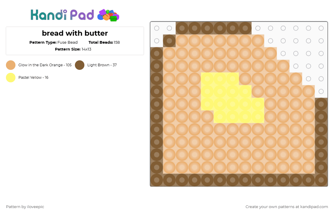 bread with butter - Fuse Bead Pattern by iloveepic on Kandi Pad - orange,cotdbread,bread,butter,toasted bread