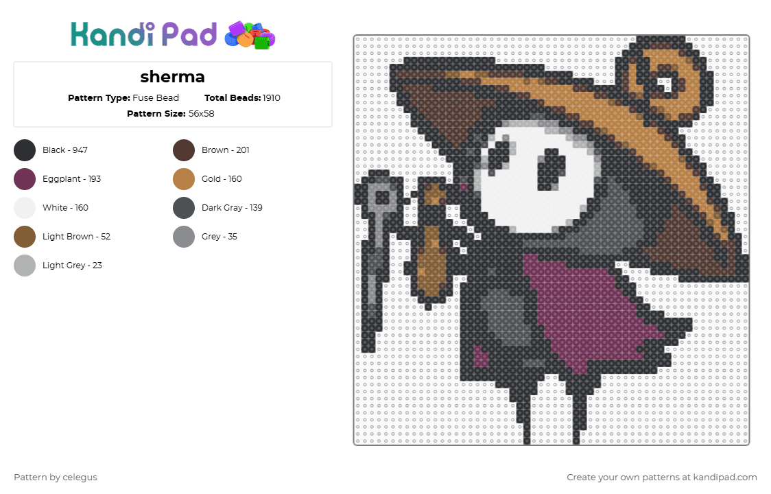 sherma - Fuse Bead Pattern by celegus on Kandi Pad - black,tan,gray,colorful