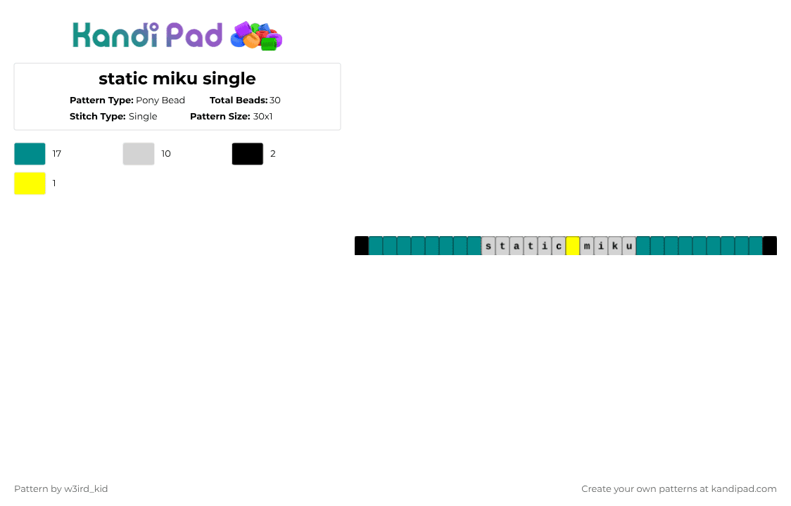 static miku single - Pony Bead Pattern by dandy_dancifer on Kandi Pad - teal