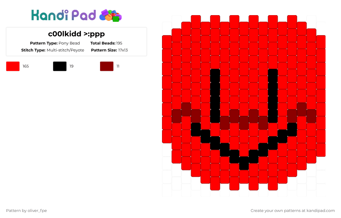 c00lkidd >:ppp - Pony Bead Pattern by dandy_dancifer on Kandi Pad - red