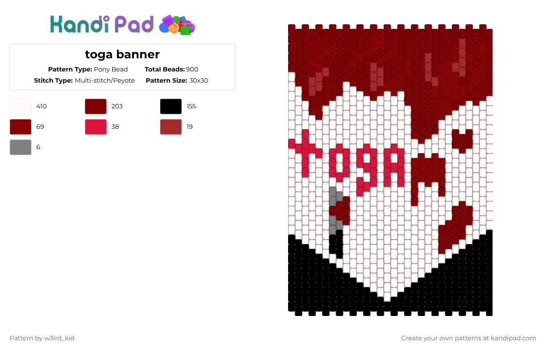 toga banner - Pony Bead Pattern by dandy_dancifer on Kandi Pad - white,red,brown