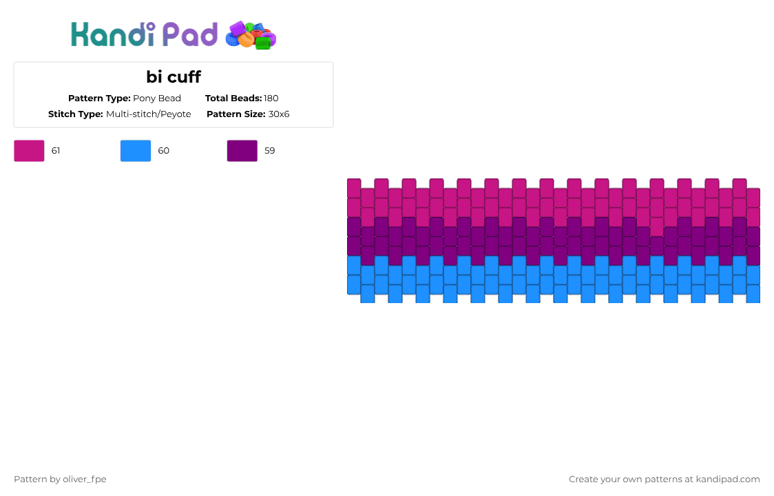 bi cuff - Pony Bead Pattern by dandy_dancifer on Kandi Pad - light blue,pink