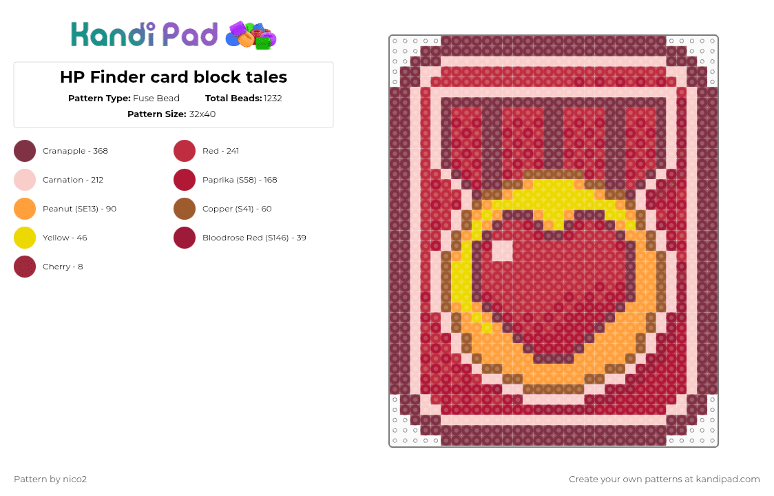 HP Finder card block tales - Fuse Bead Pattern by nico2 on Kandi Pad - brown,red,beige,block tales