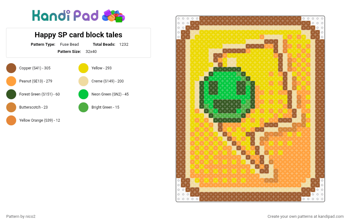 Happy SP card block tales - Fuse Bead Pattern by nico2 on Kandi Pad - beige,yellow,tan,orange,block tales
