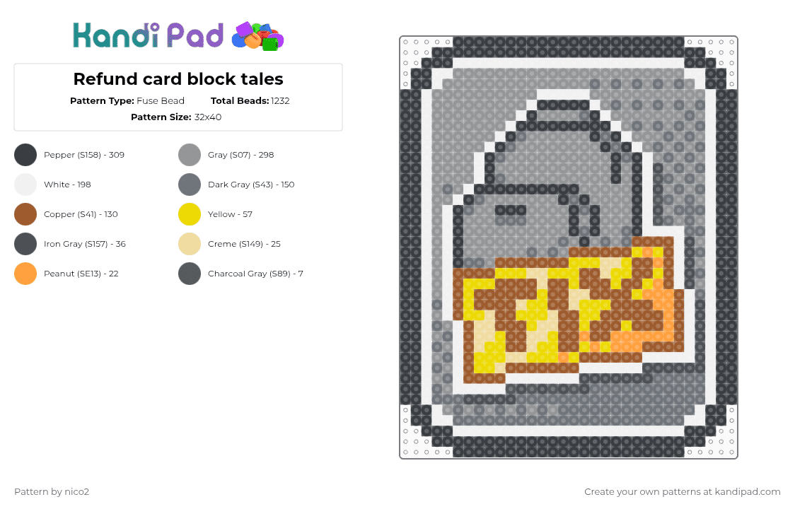 Refund card block tales - Fuse Bead Pattern by nico2 on Kandi Pad - gray,tan,block tales