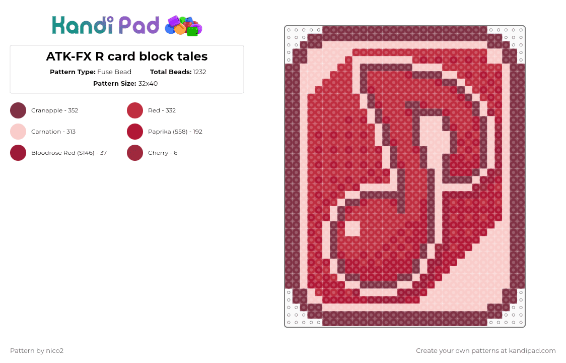 ATK-FX R card block tales - Fuse Bead Pattern by nico2 on Kandi Pad - red,block tales