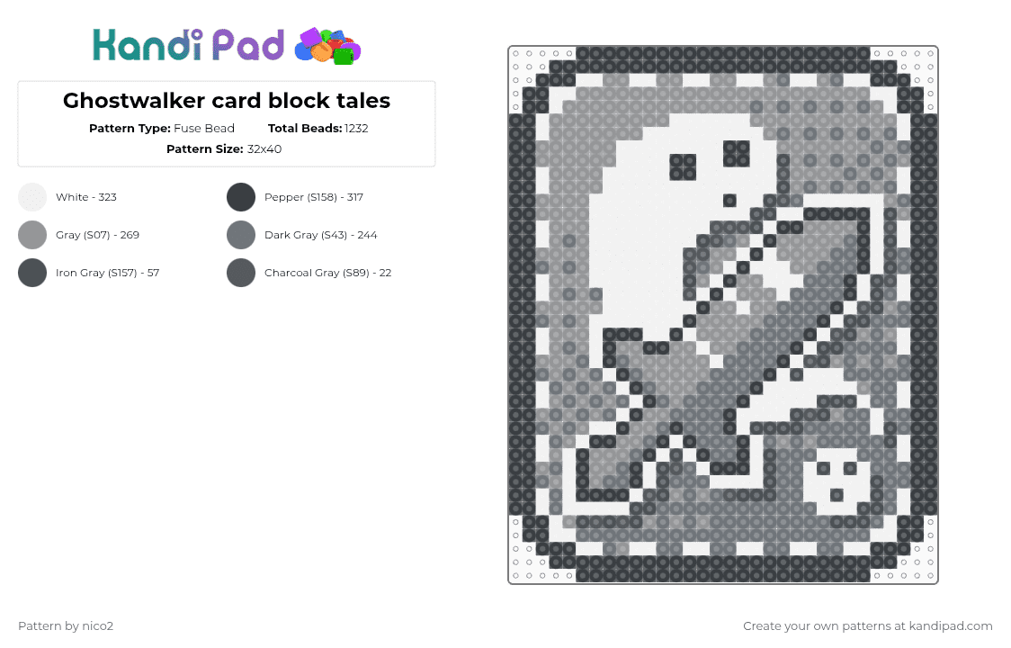Ghostwalker card block tales - Fuse Bead Pattern by nico2 on Kandi Pad - gray,block tales