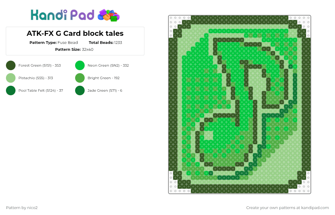 ATK-FX G Card block tales - Fuse Bead Pattern by nico2 on Kandi Pad - green,block tales