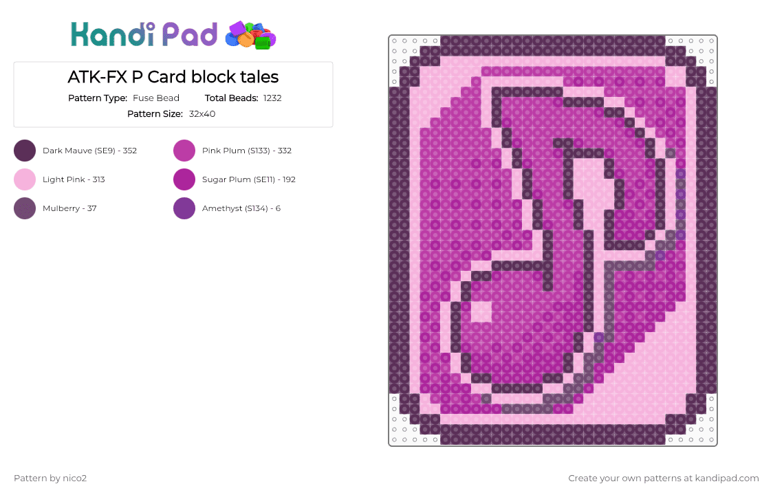 ATK-FX P Card block tales - Fuse Bead Pattern by nico2 on Kandi Pad - pink,block tales