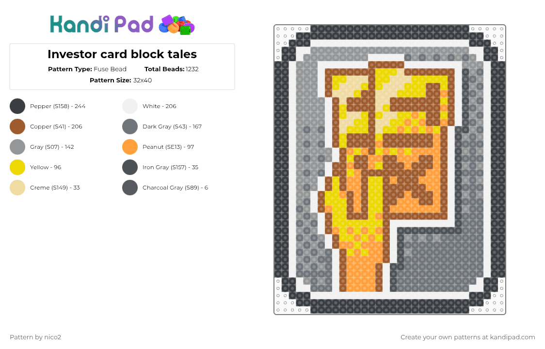 Investor card block tales - Fuse Bead Pattern by nico2 on Kandi Pad - gray,tan,block tales