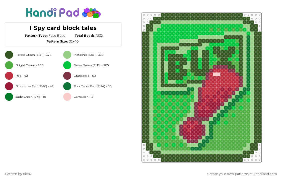 I Spy card block tales - Fuse Bead Pattern by nico2 on Kandi Pad - teal,green,gold,block tales