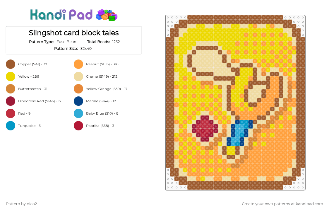 Slingshot card block tales - Fuse Bead Pattern by nico2 on Kandi Pad - tan,beige,yellow,orange,block tales