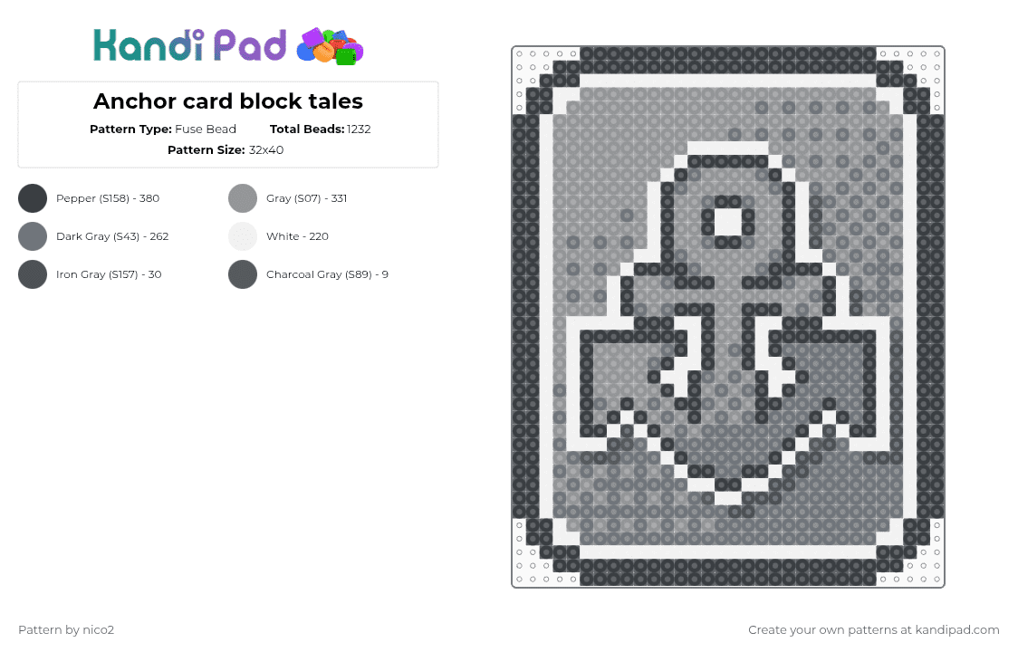 Anchor card block tales - Fuse Bead Pattern by nico2 on Kandi Pad - gray,block tales