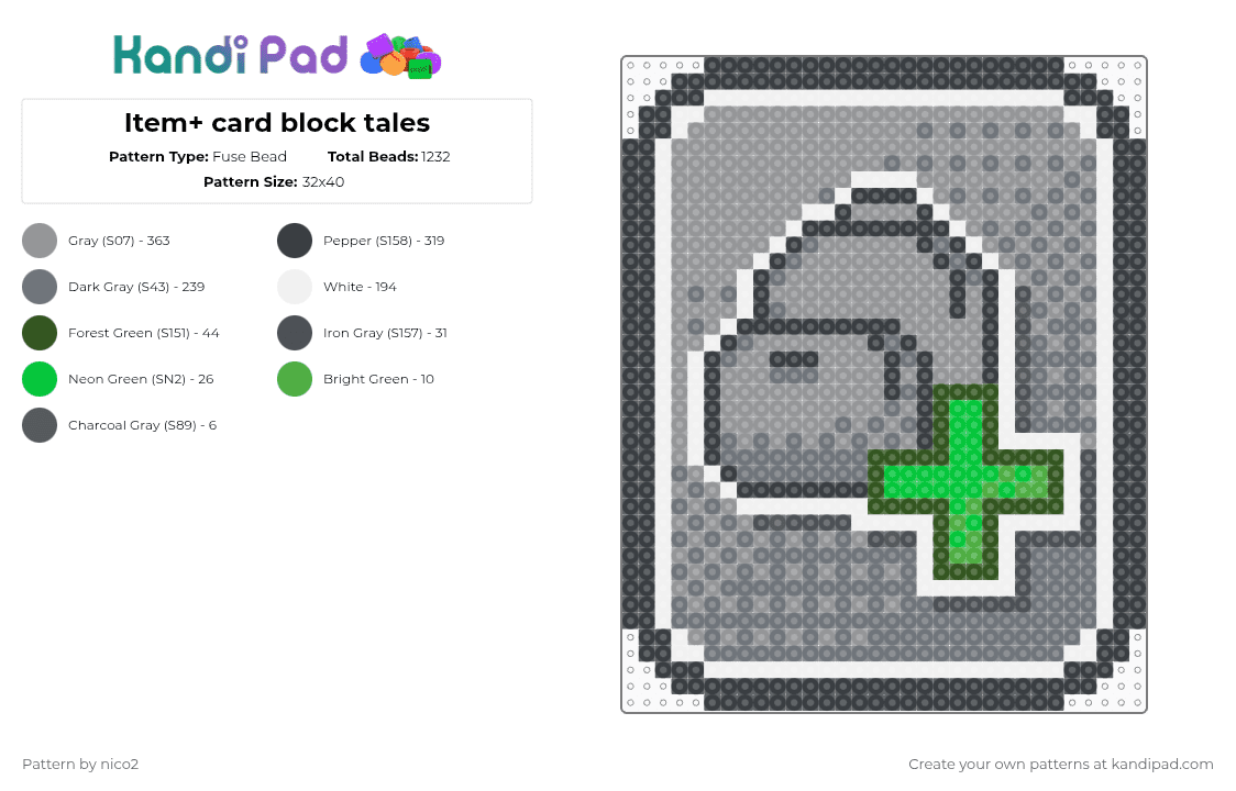 Item+ card block tales - Fuse Bead Pattern by nico2 on Kandi Pad - gray,block tales