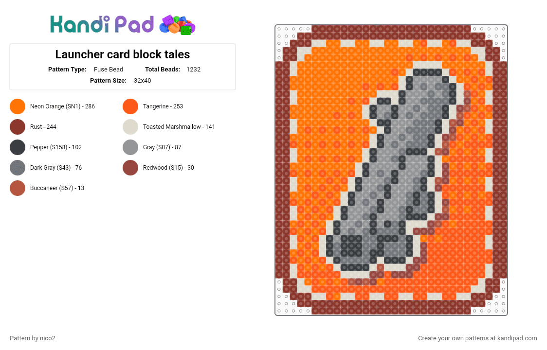 Launcher card block tales - Fuse Bead Pattern by nico2 on Kandi Pad - red,orange,block tales