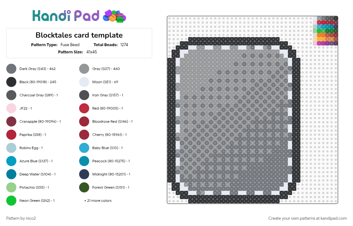 Blocktales card template - Fuse Bead Pattern by nico2 on Kandi Pad - gray