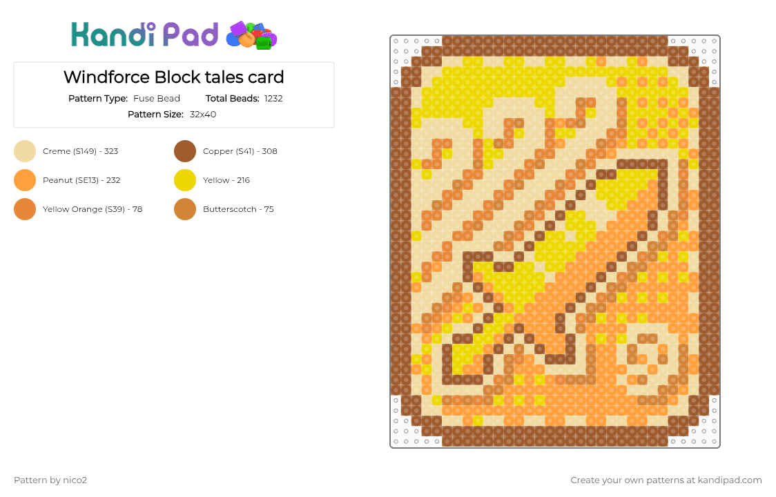 Windforce block tales card - Fuse Bead Pattern by nico2 on Kandi Pad - beige,tan,orange,block tales
