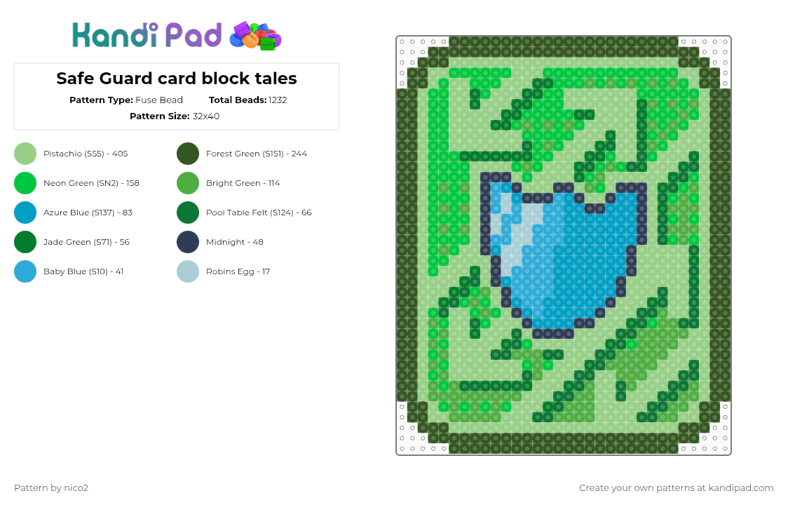 Safe Guard card block tales - Fuse Bead Pattern by nico2 on Kandi Pad - green,gold,teal,block tales