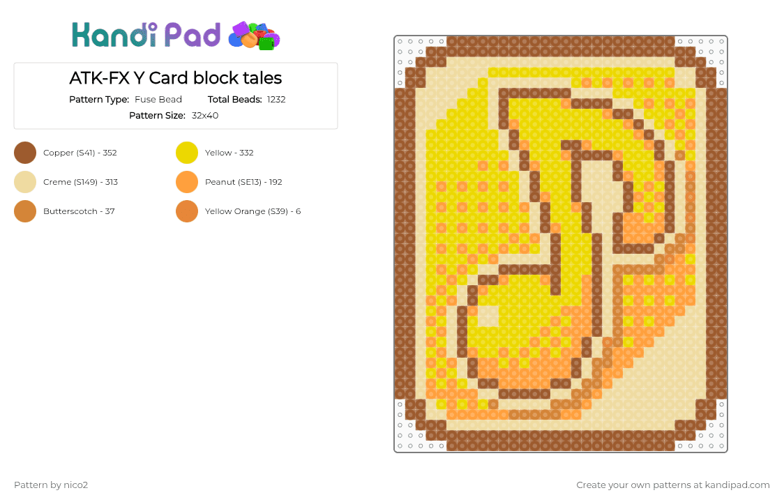ATK-FX Y Card block tales - Fuse Bead Pattern by nico2 on Kandi Pad - tan,beige,yellow,block tales
