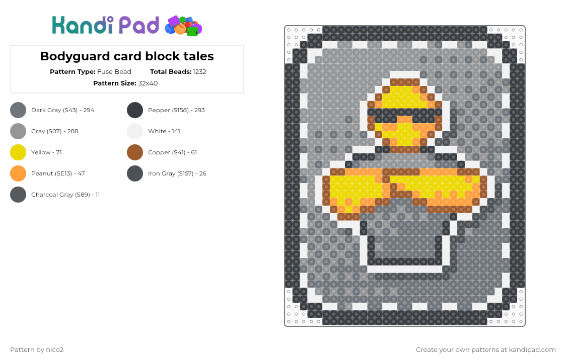 Bodyguard card block tales - Fuse Bead Pattern by nico2 on Kandi Pad - gray,block tales
