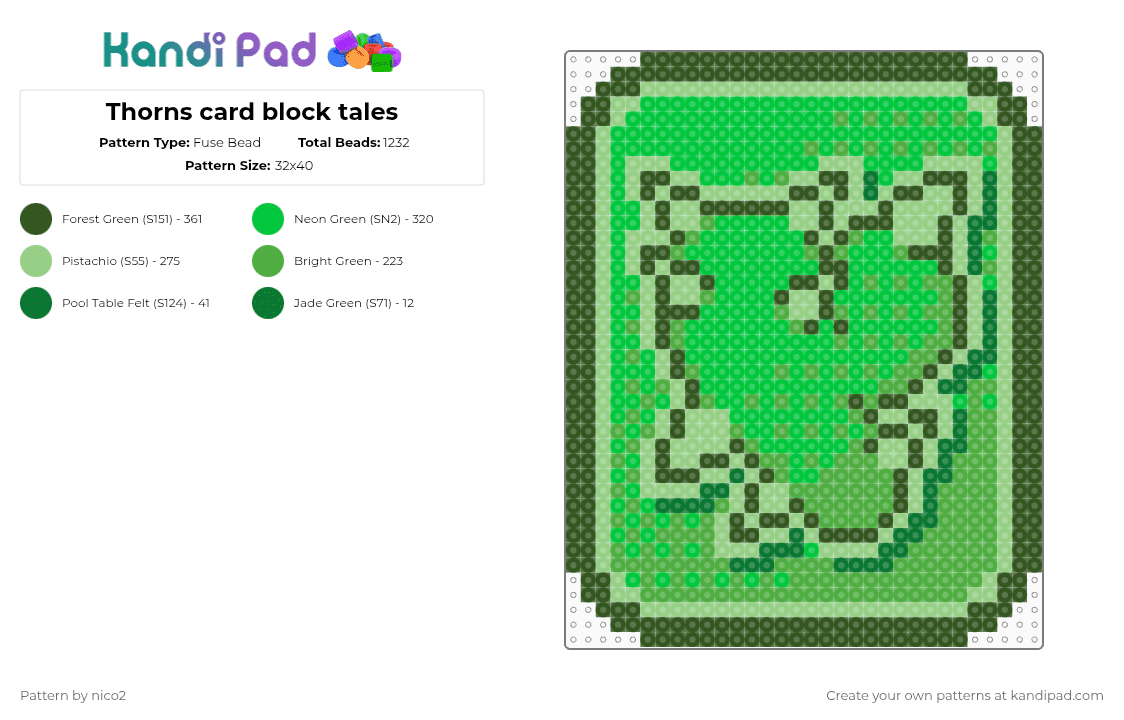 Thorns card block tales - Fuse Bead Pattern by nico2 on Kandi Pad - green,block tales