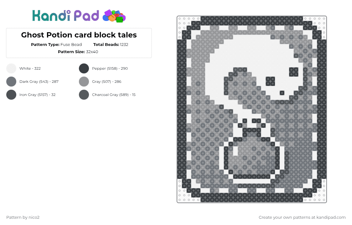 Ghost Potion card block tales - Fuse Bead Pattern by nico2 on Kandi Pad - gray