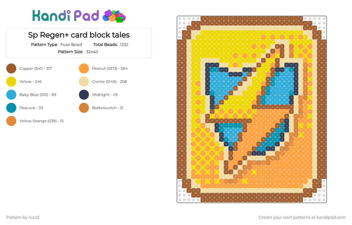 Sp Regen+ card block tales - Fuse Bead Pattern by nico2 on Kandi Pad - yellow,orange,beige,tan,block tales