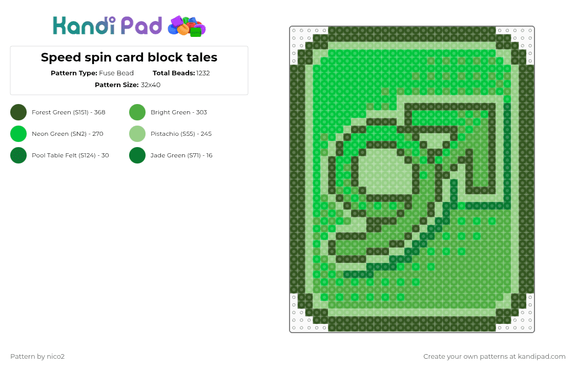 Speed spin card block tales - Fuse Bead Pattern by nico2 on Kandi Pad - green,block tales