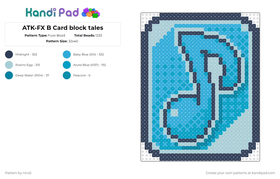ATK-FX B Card block tales - Fuse Bead Pattern by nico2 on Kandi Pad - light blue,block tales