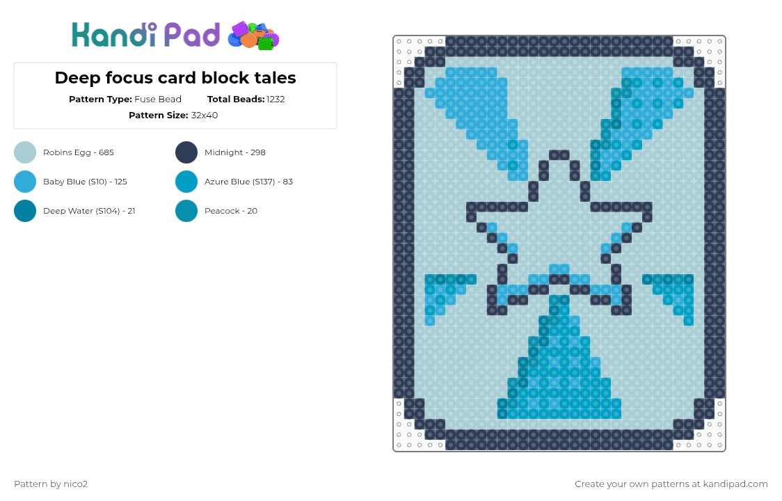 Deep focus card block tales - Fuse Bead Pattern by nico2 on Kandi Pad - light blue,block tales