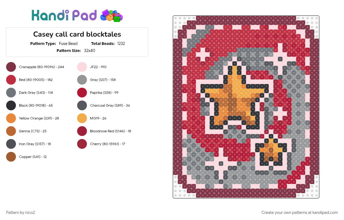 Cassie call card block tales - Fuse Bead Pattern by nico2 on Kandi Pad - blocktales, brown, gray, red