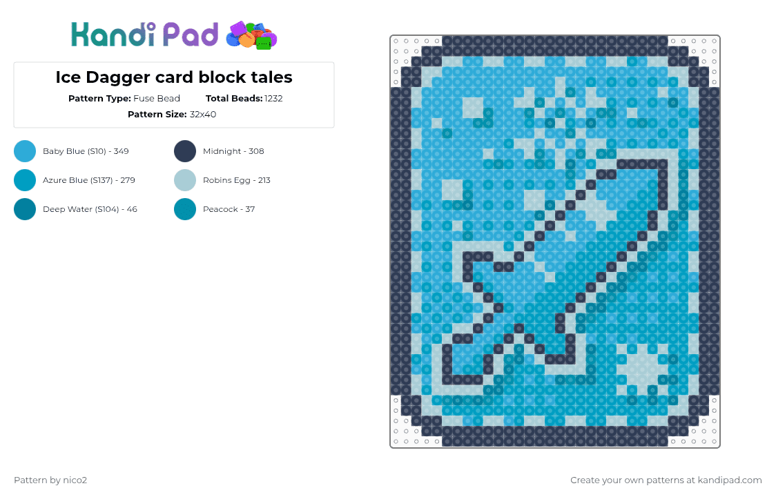 Ice Dagger card block tales - Fuse Bead Pattern by nico2 on Kandi Pad - light blue,block tales