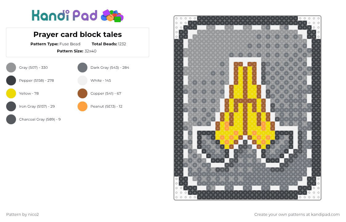Prayer card block tales - Fuse Bead Pattern by nico2 on Kandi Pad - gray,block tales