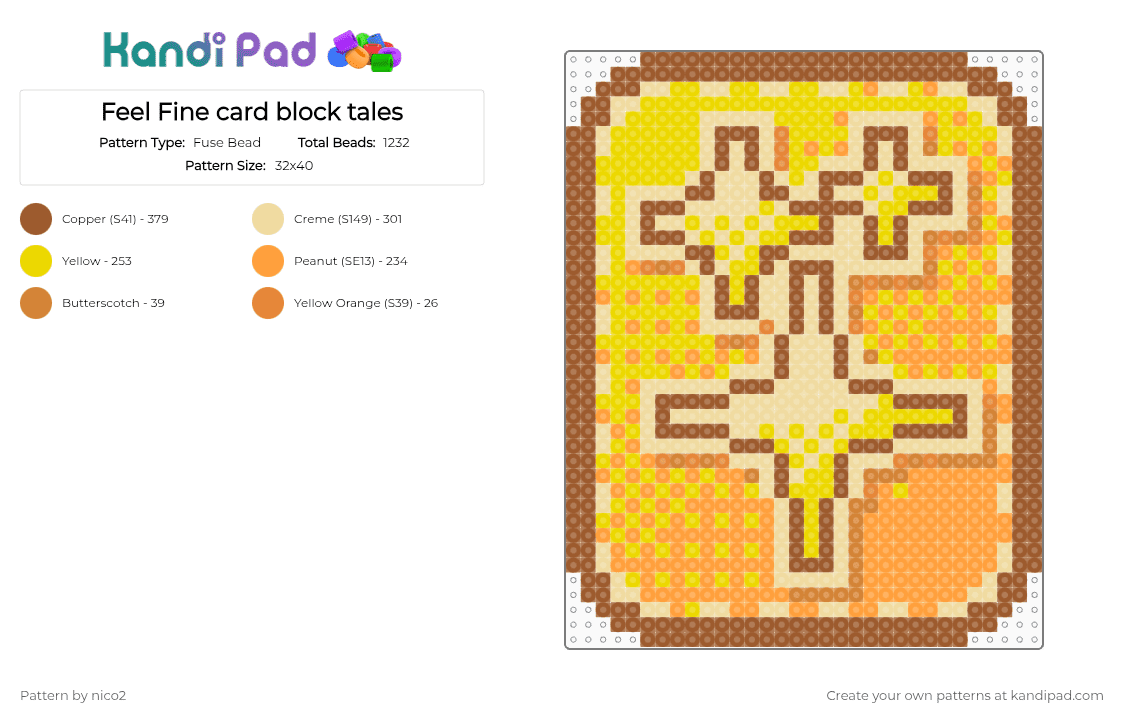 Feel Fine card block tales - Fuse Bead Pattern by nico2 on Kandi Pad - tan,orange,beige,block tales