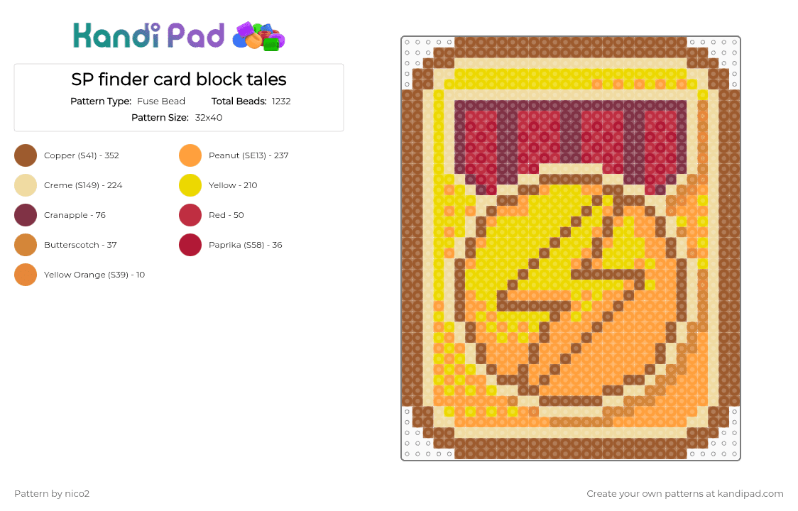 SP finder card block tales - Fuse Bead Pattern by nico2 on Kandi Pad - tan,beige,orange,yellow,block tales