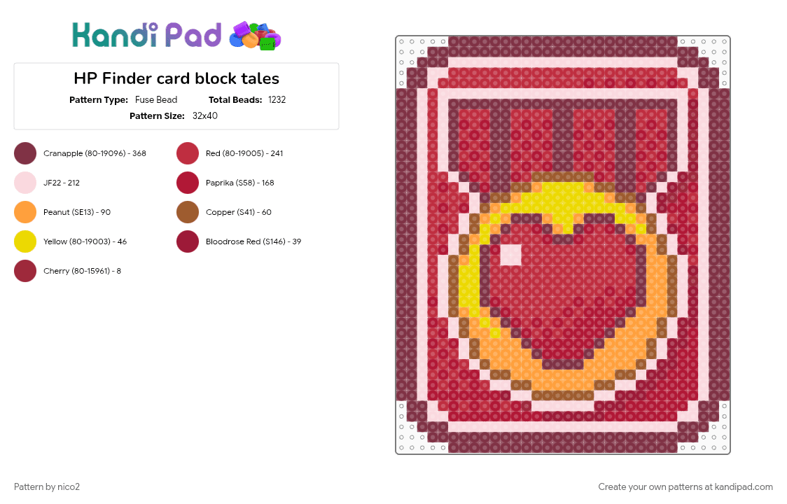 HP Finder card block tales - Fuse Bead Pattern by nico2 on Kandi Pad - block tales, brown, red